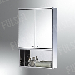Stainless steel cabinet with 2 mirrored doors and easy way shelf