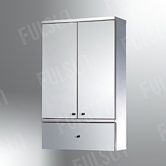 Stainless steel cabinet with 2 mirrored doors and drawer